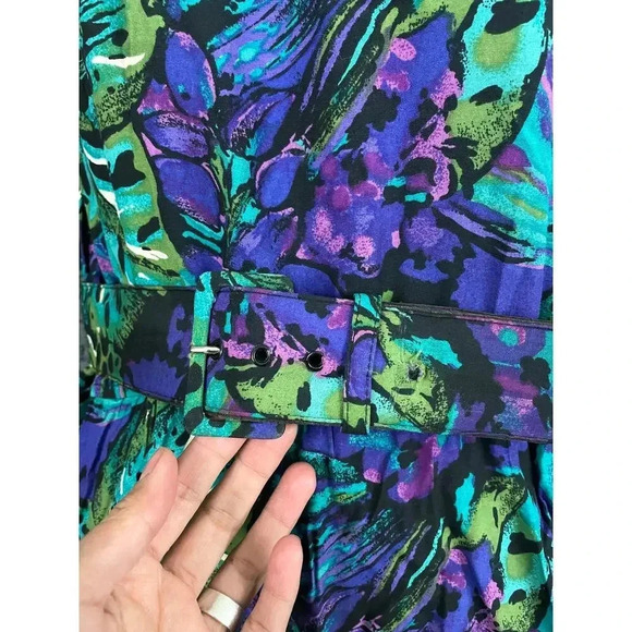 VTG Luci Pellini Tropical Floral Print Dress Sz 10 Regular 80's Belted Women's - Picture 6 of 14